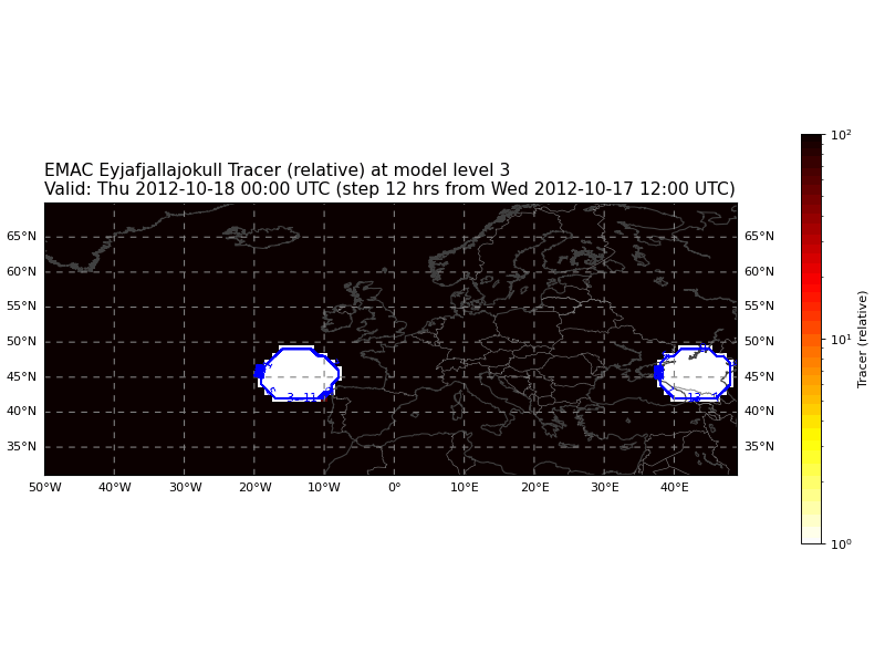 EMAC Eyjafjallajokull Tracer (Model Level) (relative)